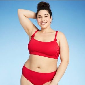 Ribbed Knot-Strap Bralette Bikini Top